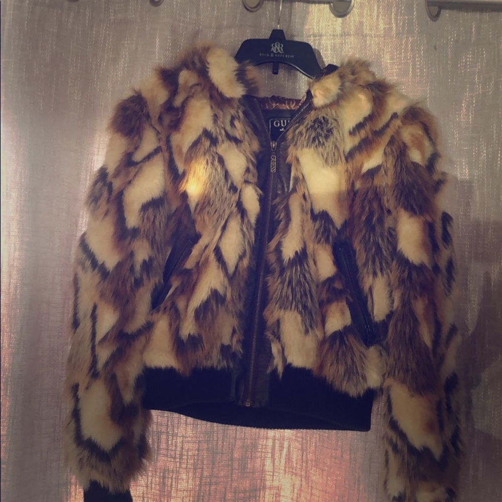 Faux guess bomber jacket with hood